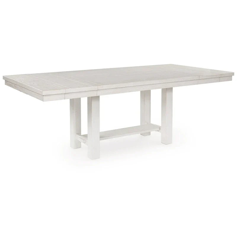 Fleur White Wood Dining Table with 2 Extendable Leaves, Adjustable from 62 to 86 Inches