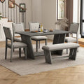 6-Piece Wooden Dining Set: Rectangular Table with 4 Upholstered Chairs and 1 Bench