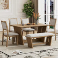 6-Piece Wooden Dining Set: Rectangular Table with 4 Upholstered Chairs and 1 Bench