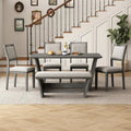 6-Piece Wooden Dining Set: Rectangular Table with 4 Upholstered Chairs and 1 Bench