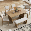6-Piece Wooden Dining Set: Rectangular Table with 4 Upholstered Chairs and 1 Bench