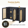 3-Door Buffet Cabinet with Faux Rattan Doors, Shelving, and Metal Handles - Ideal Coffee Bar Sideboard