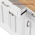 Spacious White Kitchen Island with Wood Drop Leaf, Embossed Texture Rolling Cart Featuring Doors and Drawers for Ample Storage