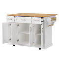 Spacious White Kitchen Island with Wood Drop Leaf, Embossed Texture Rolling Cart Featuring Doors and Drawers for Ample Storage