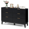 EROMMY Mid-Century Modern 6-Drawer Fluted Dresser - Wide Chest with Metal Handles for Bedroom and Living Room