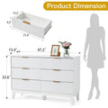 EROMMY Mid-Century Modern 6-Drawer Fluted Dresser - Wide Chest with Metal Handles for Bedroom and Living Room