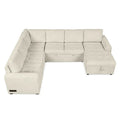 Roomfitters U-Shaped Sectional Sofa with Pull-Out Bed, Storage Chaise Lounge, and Integrated Charging Ports for Living Room