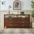 Wood Dresser with Glass Top and 6 Drawers Storage Cabinet