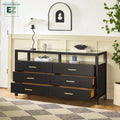 Wood Dresser with Glass Top and 6 Drawers Storage Cabinet