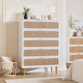 Rattan 5-Drawer Dresser for Bedroom and Hallway