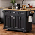54-Inch Large Kitchen Island with Rubberwood Drop Leaf, Embossed Texture, Rolling Cart on 4 Wheels, Featuring 4 Doors and 3 Drawers