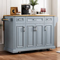 54-Inch Large Kitchen Island with Rubberwood Drop Leaf, Embossed Texture, Rolling Cart on 4 Wheels, Featuring 4 Doors and 3 Drawers