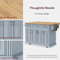 54-Inch Large Kitchen Island with Rubberwood Drop Leaf, Embossed Texture, Rolling Cart on 4 Wheels, Featuring 4 Doors and 3 Drawers