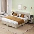 Modern King Size Wooden Floating Bed Frame with Nightstand and LED - Slatted Support Design