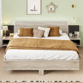 Modern King Size Wooden Floating Bed Frame with Nightstand and LED - Slatted Support Design
