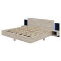 Modern King Size Wooden Floating Bed Frame with Nightstand and LED - Slatted Support Design