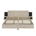 Modern King Size Wooden Floating Bed Frame with Nightstand and LED - Slatted Support Design