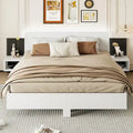 Modern King Size Wooden Floating Bed Frame with Nightstand and LED - Slatted Support Design