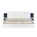 Modern King Size Wooden Floating Bed Frame with Nightstand and LED - Slatted Support Design