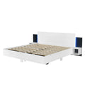 Modern King Size Wooden Floating Bed Frame with Nightstand and LED - Slatted Support Design