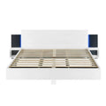 Modern King Size Wooden Floating Bed Frame with Nightstand and LED - Slatted Support Design