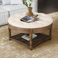 Spacious Round Waterproof Ottoman Coffee Table - 2-Tier Oversized Button-Tufted Design with Wooden Upholstery