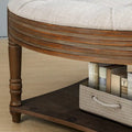 Round Storage Ottoman Coffee Table with Tufted Seat and Wooden Base