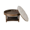 Round Storage Ottoman Coffee Table with Tufted Seat and Wooden Base