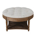 Spacious Round Waterproof Ottoman Coffee Table - 2-Tier Oversized Button-Tufted Design with Wooden Upholstery