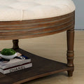 Round Storage Ottoman Coffee Table with Tufted Seat and Wooden Base