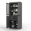Palace Imports Solid Wood Pantry Cabinet with Frosted Glass and Solid Doors, Featuring 2 Drawers and Adjustable Shelves