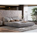 Light Grey King Size Luxury Upholstered Platform Bed with Removable Cushions and Sturdy Wooden Frame