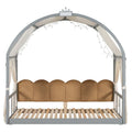 Gray Twin Bed with Arched Canopy and Trundle