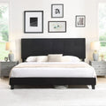 Tufted Headboard Black King Linen Bed