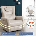 Beige Power Recliner Chair with 270° Swivel, Rocking Function, Lumbar & Neck Support Pillow, USB and Type-C Charging Ports