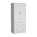 30.9-Inch Contemporary Double-Door Armoire with Two Drawers and Hanging Rod for Bedroom Storage
