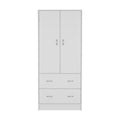 30.9-Inch Contemporary Double-Door Armoire with Two Drawers and Hanging Rod for Bedroom Storage