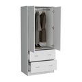 30.9-Inch Contemporary Double-Door Armoire with Two Drawers and Hanging Rod for Bedroom Storage