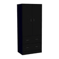 30.9-Inch Contemporary Double-Door Armoire with Two Drawers and Hanging Rod for Bedroom Storage