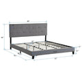King Size Upholstered Platform Bed with Button-Tufted Linen Headboard
