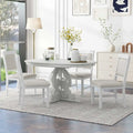 Vintage White 5-Piece Wooden Dining Set with Extendable Table and 4 Chairs