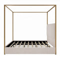 Contemporary Luxe Metal Canopy Bed Featuring a High Upholstered Headboard