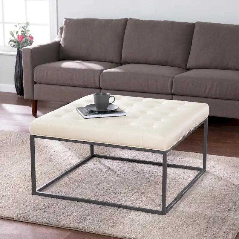 SEI Furniture Healy Tufted Ottoman in Faux Leather