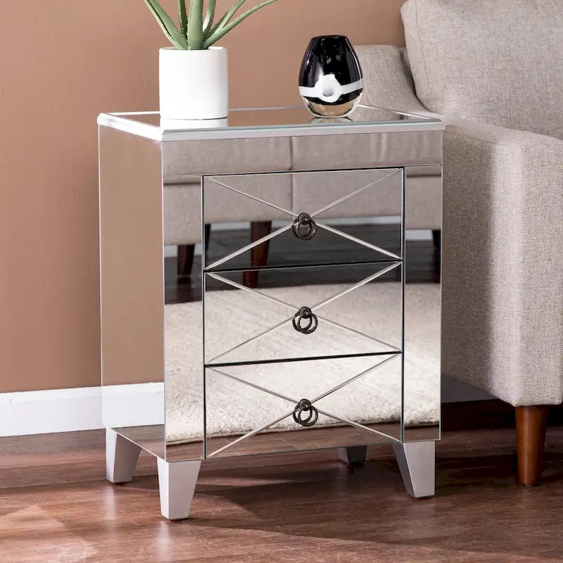 SEI Furniture Churchill Mid-Century Modern Mirrored Side Table with Storage Compartment
