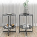 Black 2-Piece Tempered Glass End Table Set - Round Coffee Table for Bedroom, Living Room, and Office