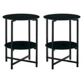 Black 2-Piece Tempered Glass End Table Set - Round Coffee Table for Bedroom, Living Room, and Office