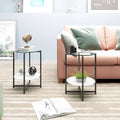 Black 2-Piece Tempered Glass End Table Set - Round Coffee Table for Bedroom, Living Room, and Office