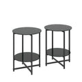 Black 2-Piece Tempered Glass End Table Set - Round Coffee Table for Bedroom, Living Room, and Office