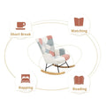 Mid-Century Patchwork Linen Rocking Chair with Wooden Legs