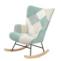 Mid-Century Patchwork Linen Rocking Chair with Wooden Legs